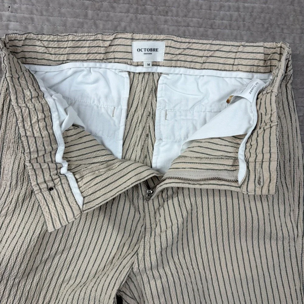 Octobre Editions Shane Trousers Medium Beige Striped Seersucker Pants Portugal